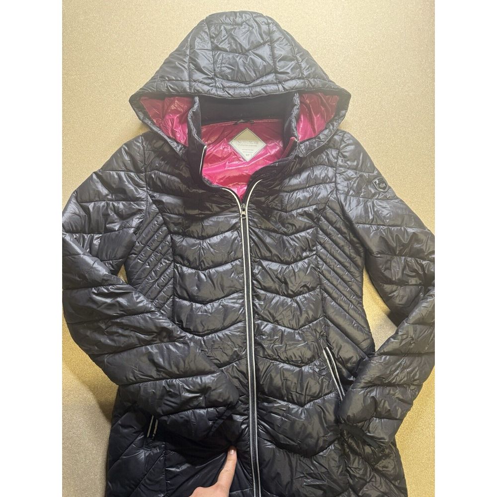 Noize Womens S Black Cruelty Free Vegan Hooded Claire Mid Puffer Jacket Euc $200
